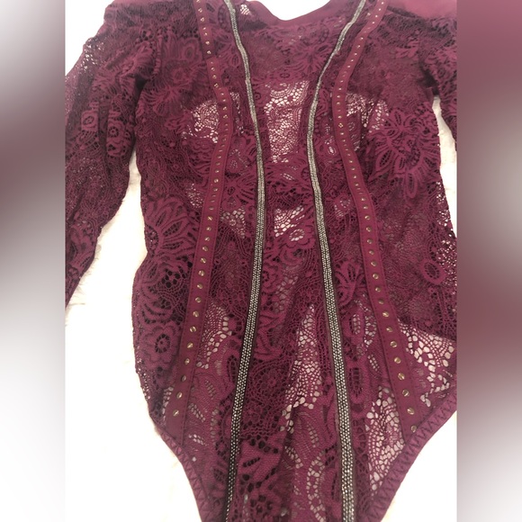 VERY SEXY Victoria’s Secret XSmall burgundy/maroon lace embellished bodysuit - Picture 2 of 14